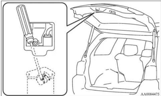 Technical diagram showing engine compartment and rear view of a car, with labeled components and directional arrows
