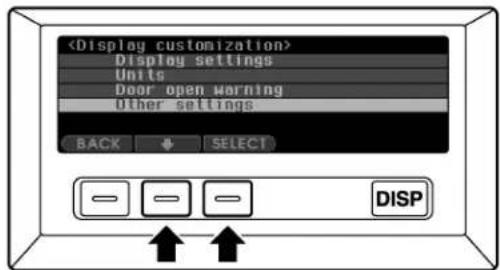 Display settings Units Door open warning Other settings BACK SELECT DISP