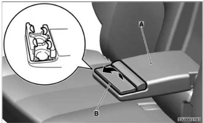 Diagram of car seatbelt switch with labeled components A and B, showing internal component layout and directional arrow