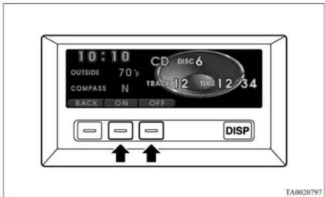 10:10 OUTSIDE 70°F COMPASS N BACK ON OFF CD DISC 6 TRACK 12 TIME 12'34 DISP TA0020797
