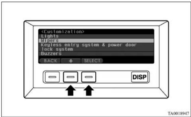 Lights Tipers Keyless entry system & power door lock system Buzzers BACK SELECT DISP TA0018947