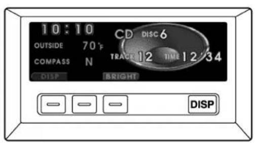 10:10 OUTSIDE 70°F CD DISC 6 COMPASS N TRACK 12 TIME 12'34 DISP BRIGHT DISP
