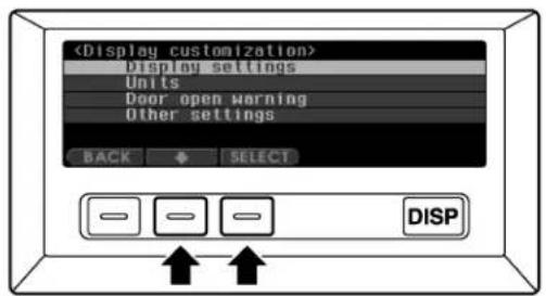 Display settings Units Door open warning Other settings BACK SELECT DISP