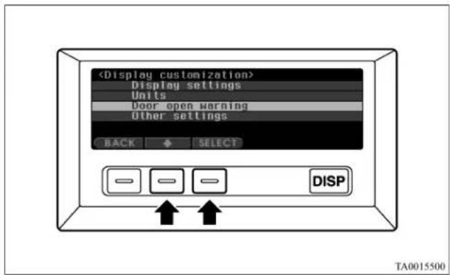 Display settings Units Door open warning Other settings BACK SELECT DISP TA0015500