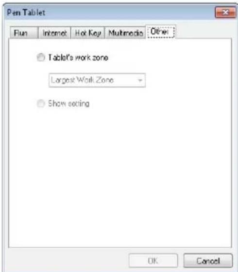 Pen Tablet Fun Internet Hot Key Multimedia Other Tablet's work zone Largest Work Zone Show setting OK Cancel