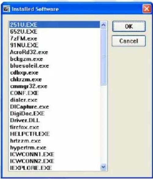 Installed Software 251U.EXE 652U.EXE 7zFM.exe 91NU.EXE AcroRd32.exe bckgzm.exe bluesoleil.exe cdbxp.exe chkrzm.exe cmmgr32.exe CONF.EXE dialer.exe DICapture.exe DigiDoc.EXE Driver.DLL firefox.exe HELPCTR.EXE hrtzzm.exe hypertrm.exe ICWCONN1.EXE ICWCONN2.EXE IEXPLORE.EXE