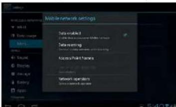 Mobile network settings Data installed Data available to the Internet Data incoming Access/Point Features Network operators Data available to the Internet