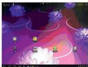 Game interface screenshot showing a purple-themed scene with floating flowers and a white circular button (no readable text or symbols)