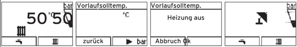 50°50 bar Vorlaufsoltemp. °C zurück bar Vorlaufsoltemp. Heizung aus Abbruch Ok