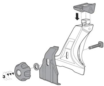 Technical diagram of a mechanical assembly with labeled parts and directional arrows indicating motion or assembly.
