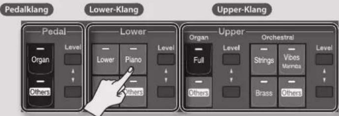 ROLAND AT-350C - Spielen von Pianoklängen auf dem unteren Manual - 1