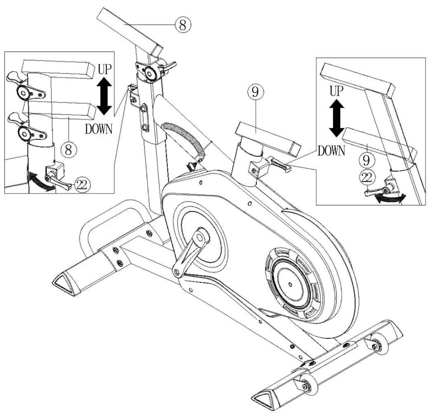 Flow Fitness Perform S3 - Adjust the handlebar post and seat post - 1