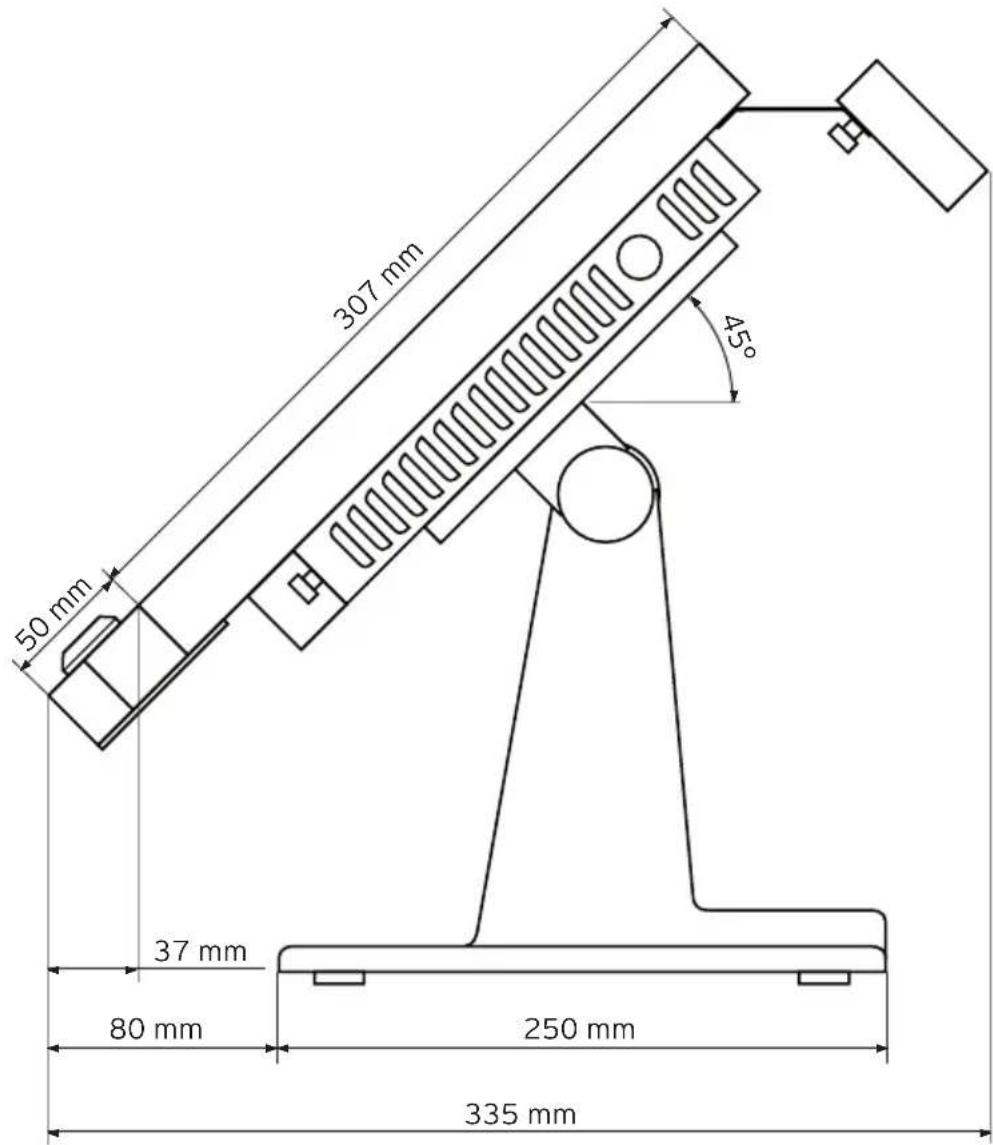 Vectron POS SteelTouch PC - Außenmaße (mit Aluminiumstandfuß) - 2