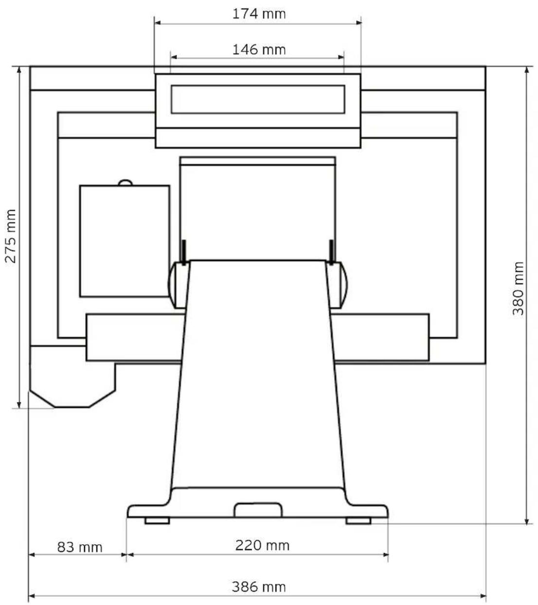 Vectron POS SteelTouch PC - Außenmaße (mit Aluminiumstandfuß) - 1