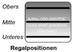 Obers Mitte ArtNo.050-0007DE Oven shelf positions (German) Unteres Regalpositionen