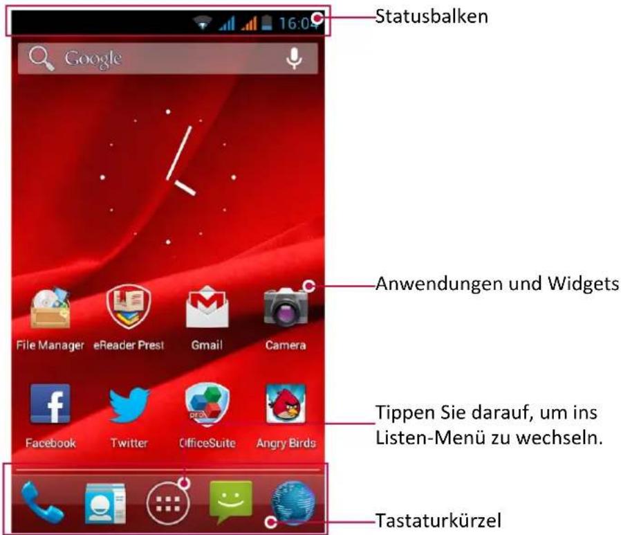 Statusbalken Google Anwendungen und Widgets File Manager eReader Prest Gmail Camera Facebook Twitter OfficeSuite Angry Birds Tippen Sie darauf, um ins Listen-Menü zu wechseln. Tastaturkürzel
