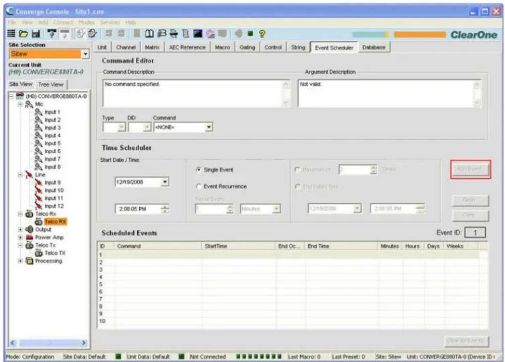 ClearOne Converge SR 1212 - Accessing the Event Scheduler - 1