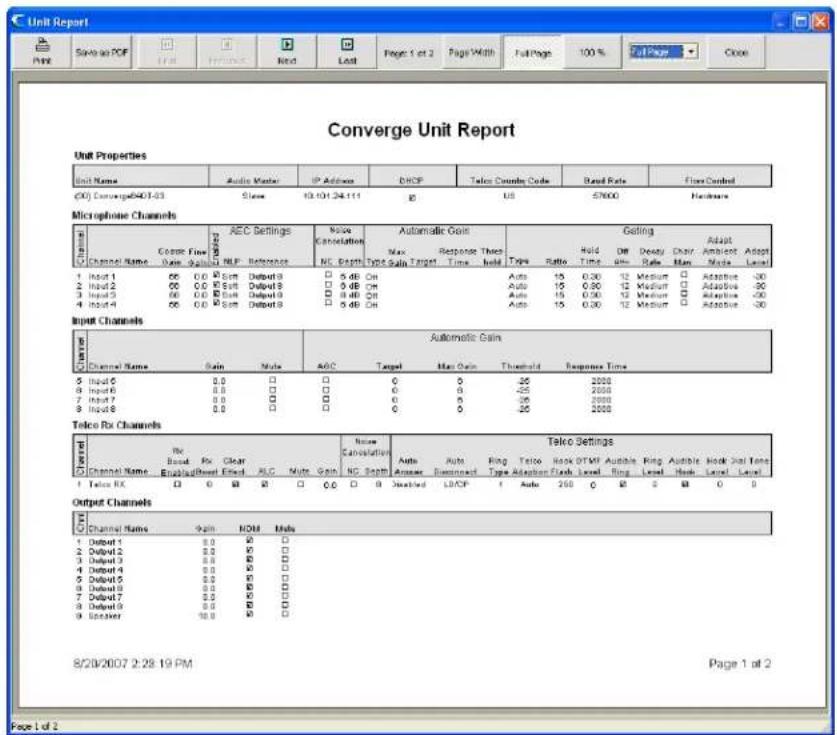 ClearOne Converge SR 1212 - Report Window - 1