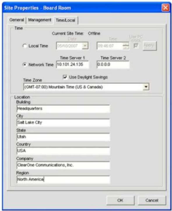 ClearOne Converge SR 1212 - Site Properties: Time/Local Tab - 1