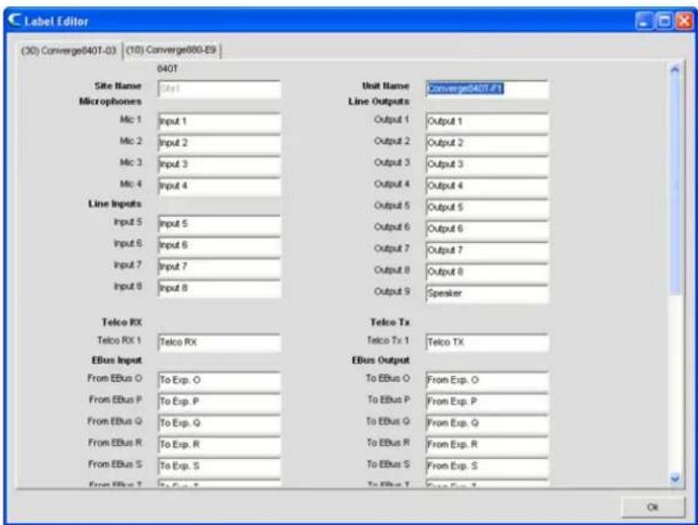 ClearOne Converge SR 1212 - Accessing Label Editor - 1
