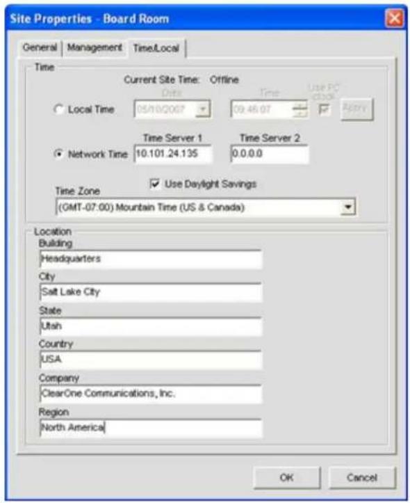 ClearOne PRO 880T - Site Properties: Time/Local Tab - 1