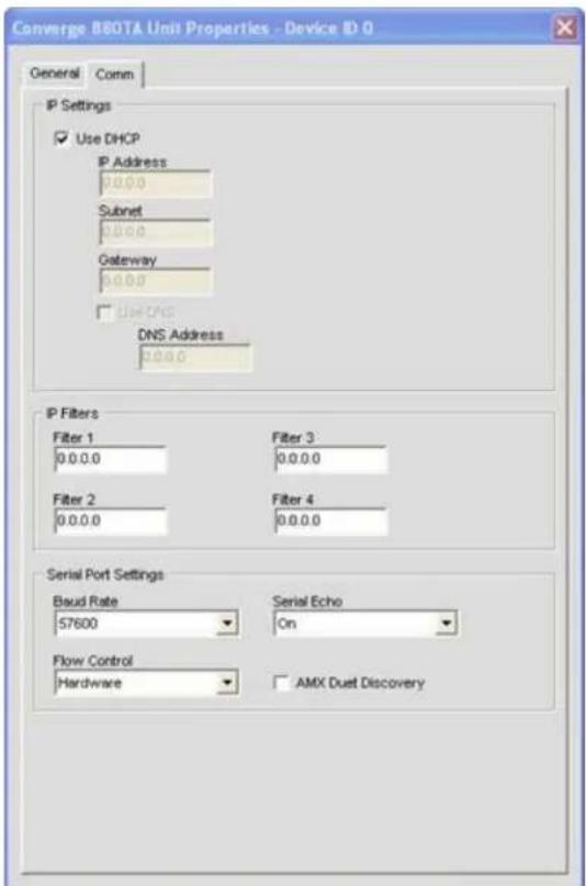 ClearOne PRO 880T - Unit Properties: Comm (Communications) Tab - 1
