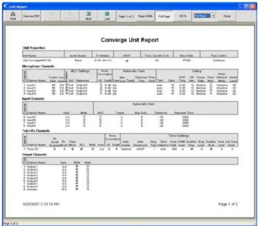 ClearOne PRO 880T - Report Window - 1