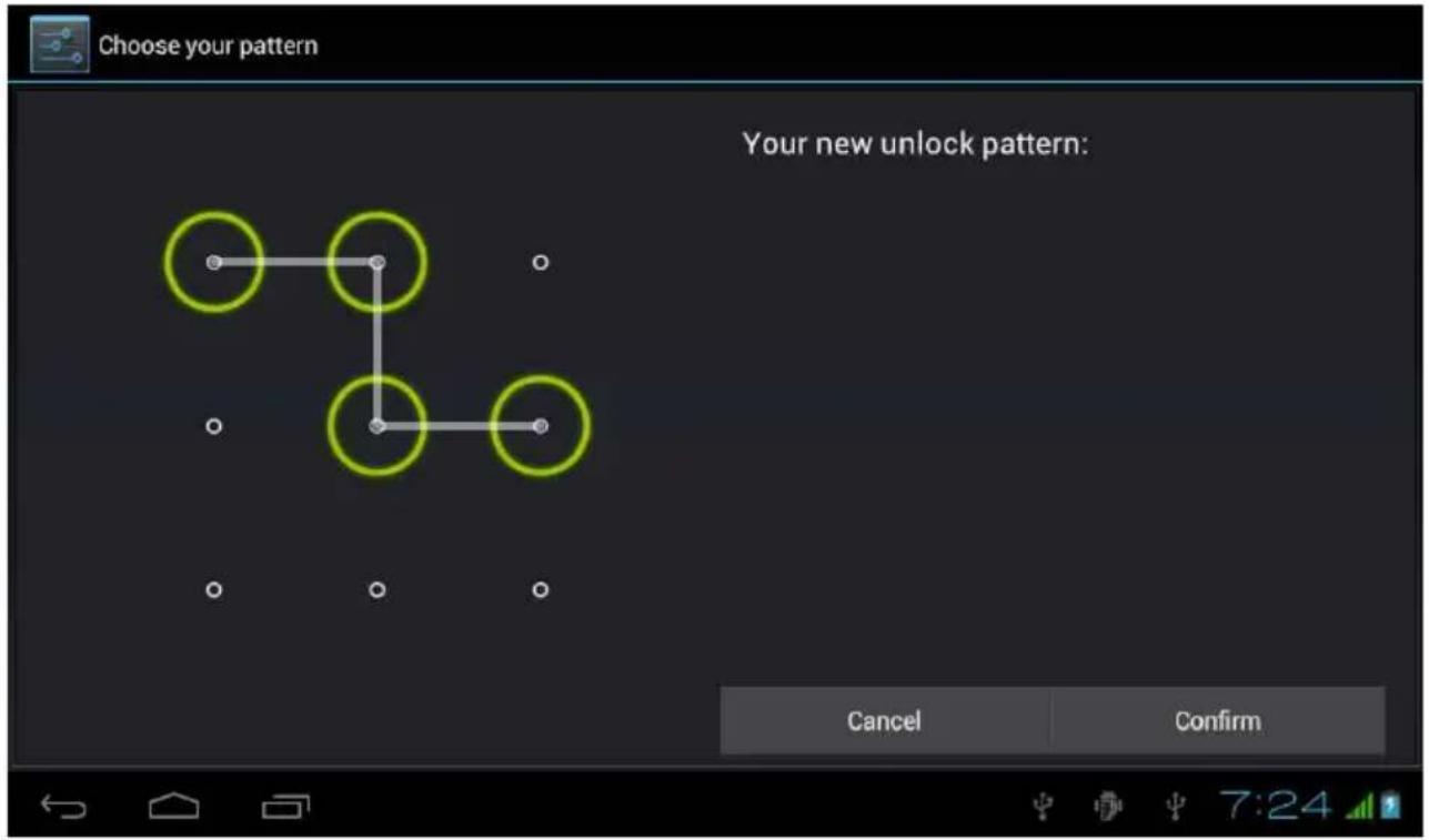 Choose your pattern Your new unlock pattern: Cancel Confirm
