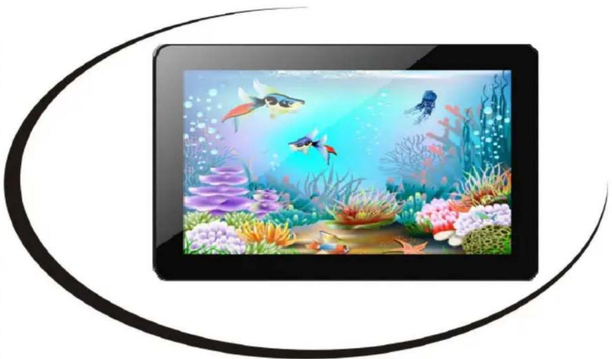 Illustration of an aquarium scene with fish swimming, coral, and underwater plants (no text or symbols)