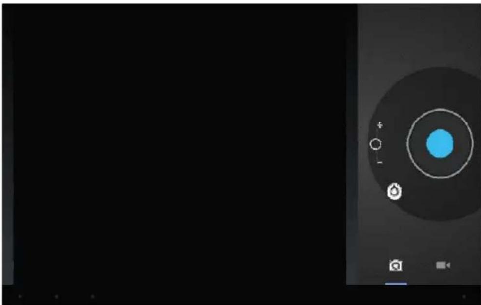 Digital camera interface showing a circular dial with a blue center and control buttons (no readable text or symbols)