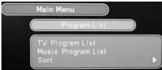 Main Menu Program List TV Program List Music Program List Sort