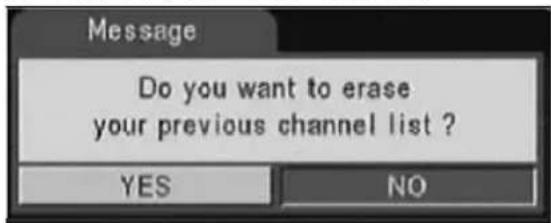 Message Do you want to erase your previous channel list ? YES NO