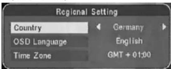 Regional Setting Country OSD Language Time Zone Germany English GMT + 01:00