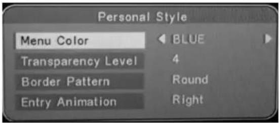 Personal Style Menu Color 4 Transparency Level Round Border Pattern Entry Animation BLUE Right