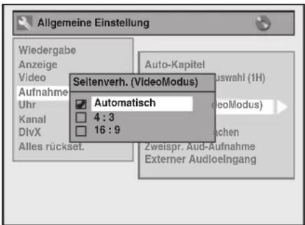 FUNAI W4A-A4180DB - Einstellung des Bildformats für Video-Modus-Aufnahmen - 2