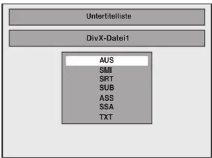 FUNAI W4A-A4180DB - Nach Auswahl der DivX ®-Datei erscheint die Liste der Untertitel. - 1