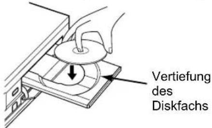 FUNAI W4A-A4180DB - 4Legen Sie eine Disk mit nach oben weisendem Etikett ins Diskfach. Achten Sie darauf, dass die Disk in die Vertiefung des Diskfachs gleitet. - 1
