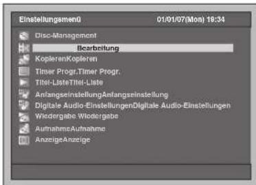 FUNAI T3A-A8182DB - Wählen Sie mit den [Pfeiltasten ∧ / ?die Option „Bearbeitung“ und drücken Sie dann auf [ENTER]. - 1