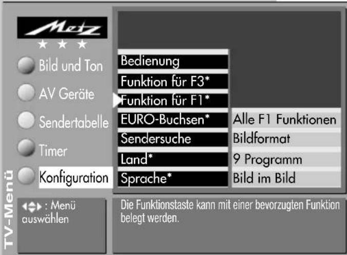 METZ Spectral 70 - Funktionstasten F1 oder F3 mit einer Funktion programmieren - 1