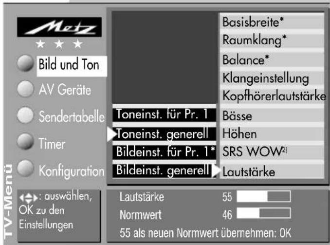 METZ Spectral 70 - Toneinstellungen aufrufen: - 5