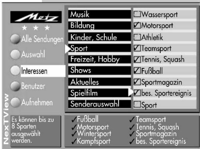 METZ Spectral 70 - Interessen einstellen - 3