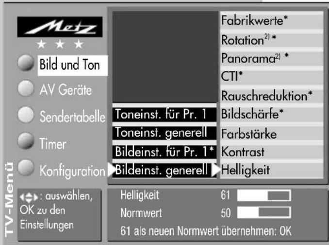METZ Spectral 70 - Bildeinstellungen aufrufen: - 1