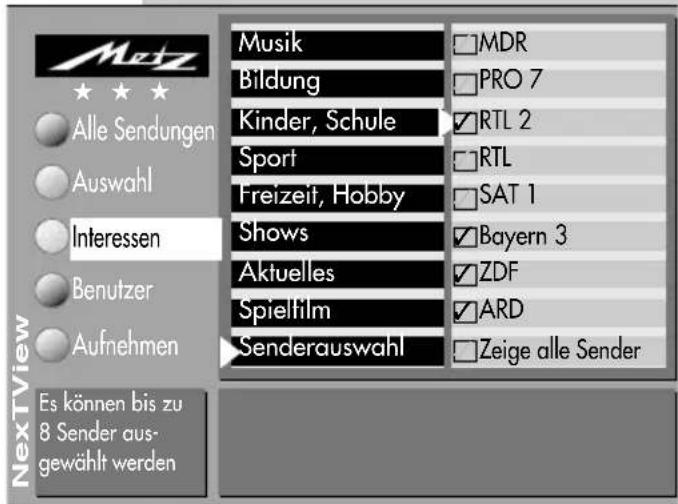 METZ Spectral 70 - Interessen einstellen - 1