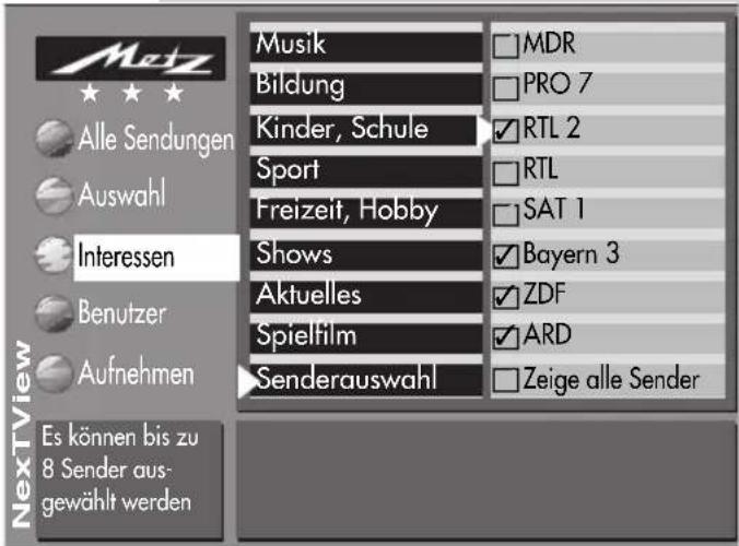 METZ Spectral 72 - Interessen einstellen - 1