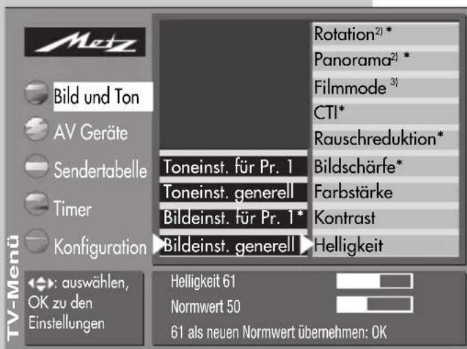 METZ Spectral 72 - Bildeinstellungen aufrufen: - 1