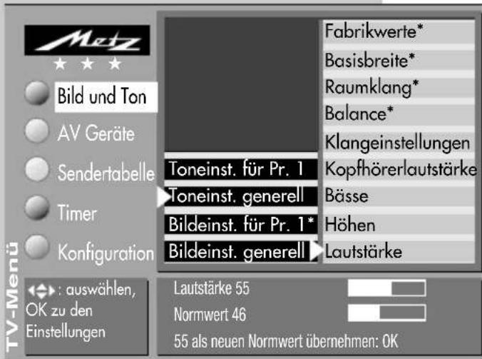 METZ Nordkap 70 - Toneinstellungen aufrufen: - 1