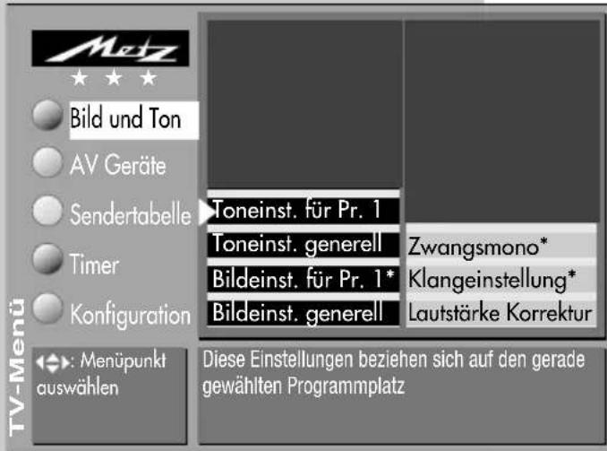 METZ Spectral 82 - Abweichende Toneinstellungen für Pr. xy : - 1