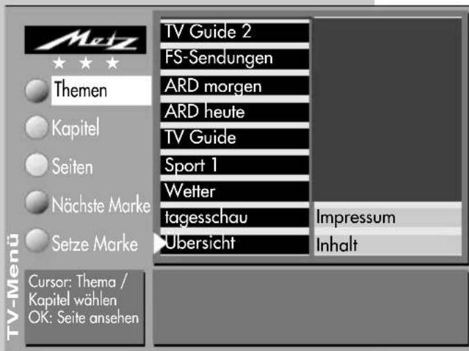 METZ Crystal 70 - Videotext aufrufen: - 1