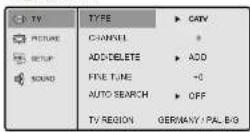 Camos TM-1920D - TV - Menü - 1
