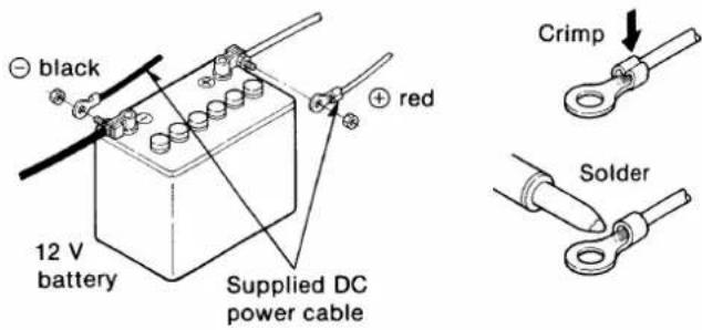 black 12 V battery Supplied DC power cable red Crimp Solder
